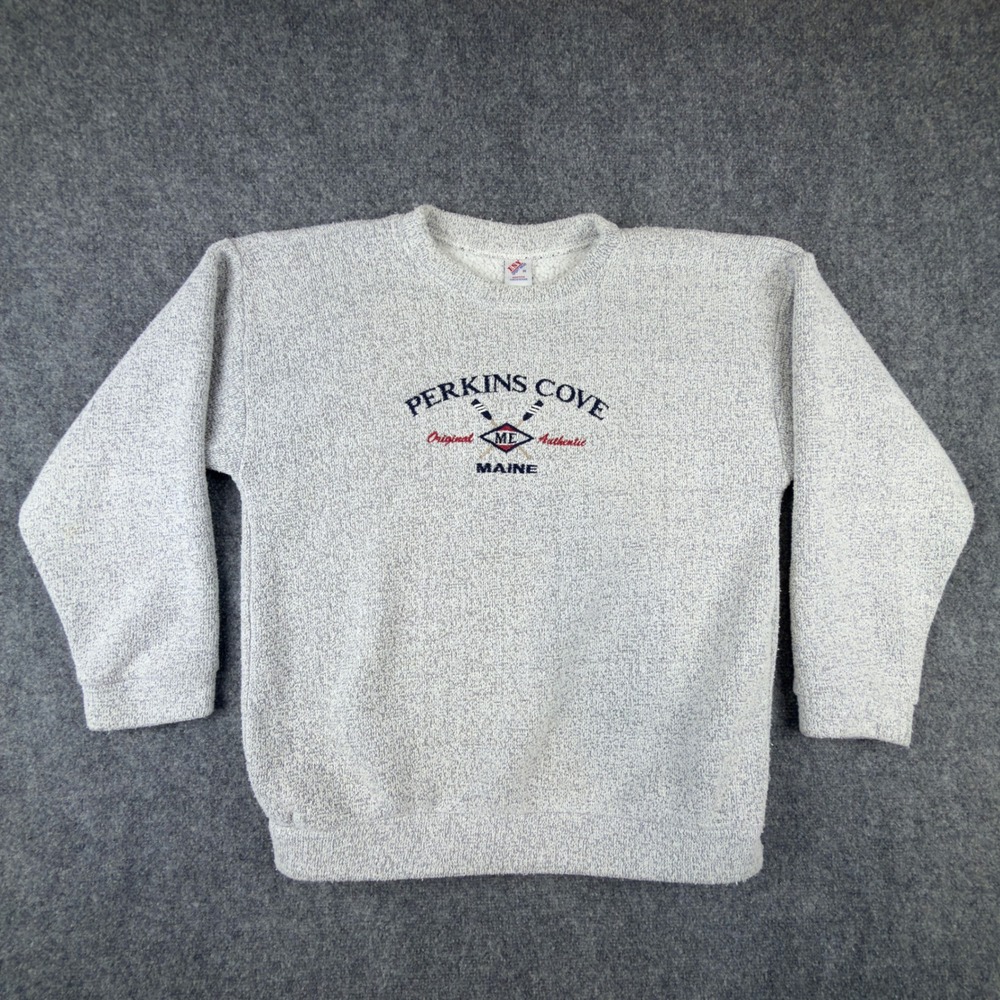 Vintage ESY Sportswear Perkins Cove Maine Sweatshirt Gray Marl Embroidered M USA